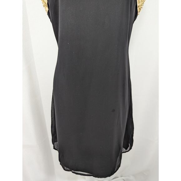 LONDON DRESS COMPANY! BLACK CHIFFON W/GOLDEN NUDE SHOULDER DETAIL DRESS! SZ 10 - Picture 4 of 9